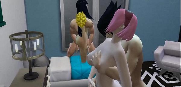  Hinata y Sakura Anal Folladas Juntas Por Sus Maridos Naruto Hentai Sexo en Familia